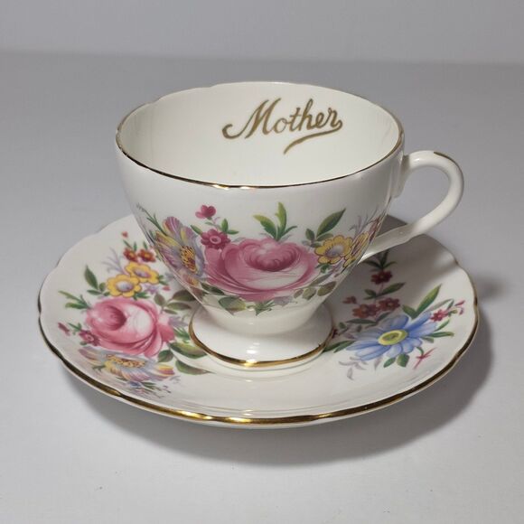 Foley Teacup and Saucer Mother Pink Roses Vintage - Picture 2 of 8